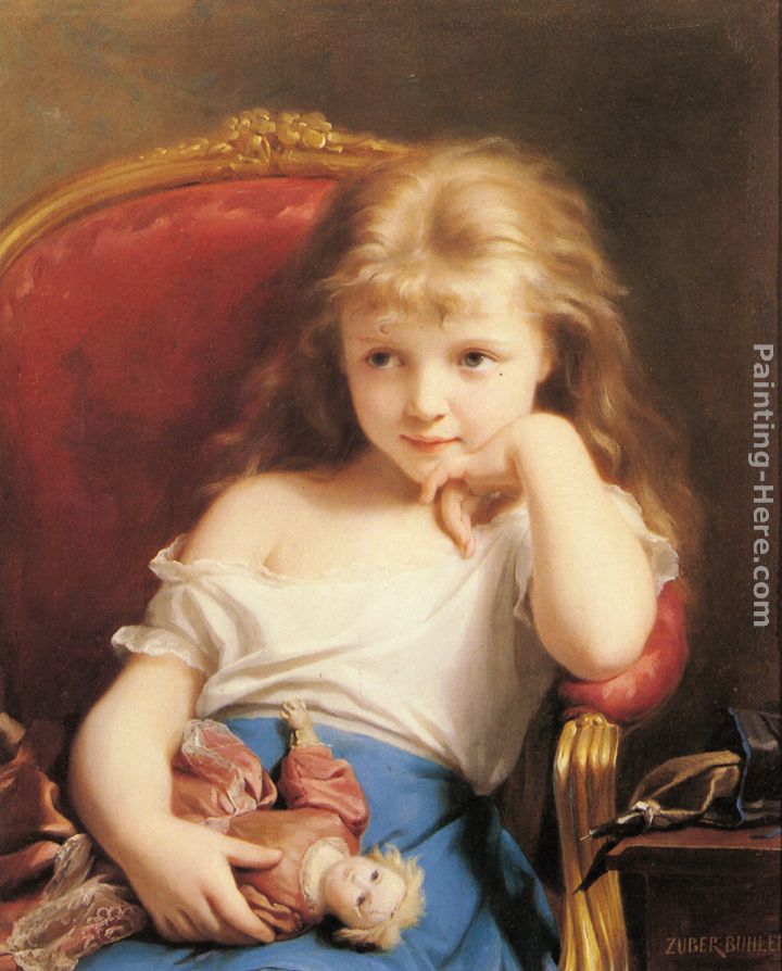 Young Girl Holding a Doll painting - Fritz Zuber-Buhler Young Girl Holding a Doll art painting